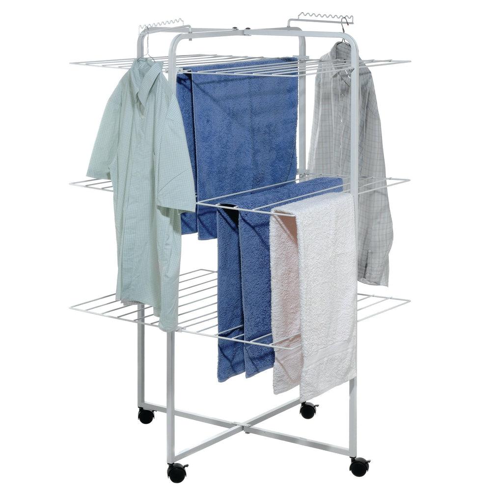 42 Rail Tower Clothes Airer on Wheels White - Image 4