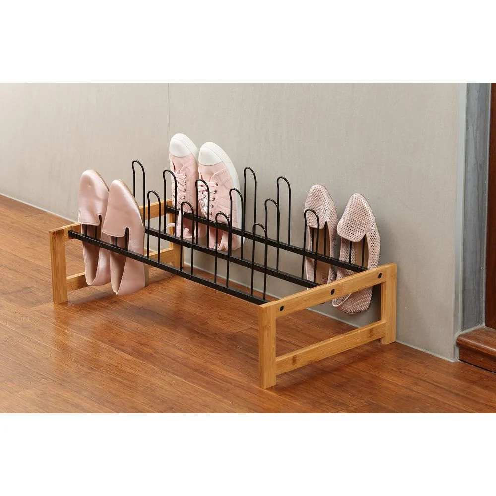9 Pair Vertical Bamboo Shoe Rack Black - Image 4
