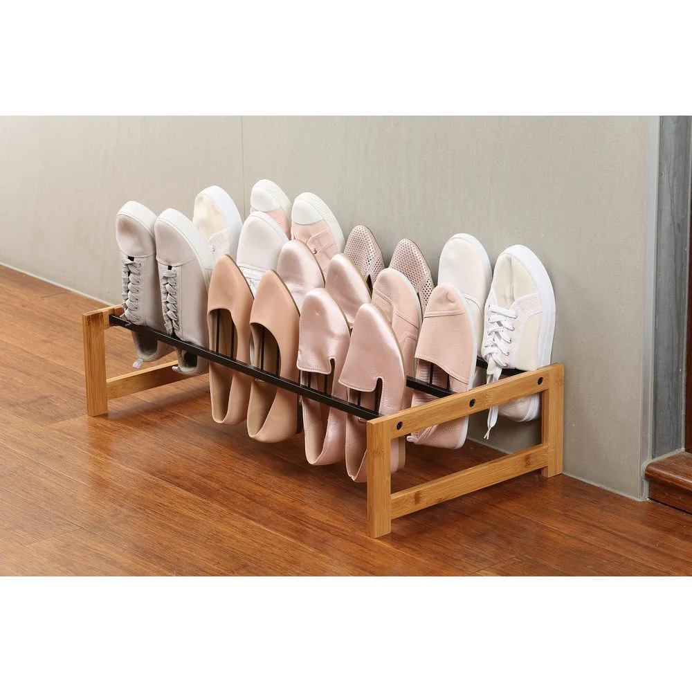 9 Pair Vertical Bamboo Shoe Rack Black - Image 6
